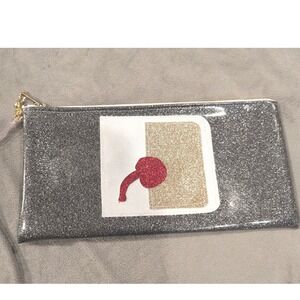 Julie Mollo Clutch OS Silver Glitter Retro Cocktail Cherry Wristlet Kitsch Bag